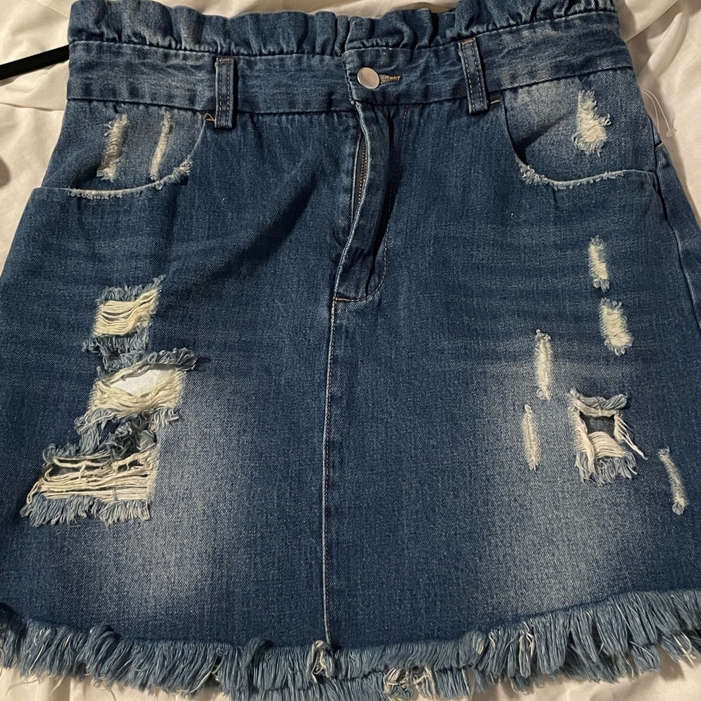 Hayden Los Angeles Paper Bag Distressed Denim Skirt Size Large Trendy
